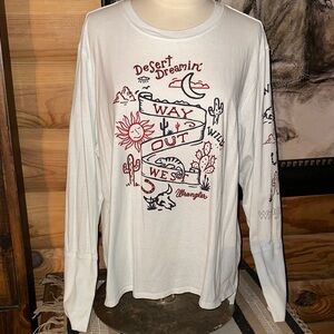Wrangler White Long Sleeve Desert Graphic Tee with Red & Black Print
